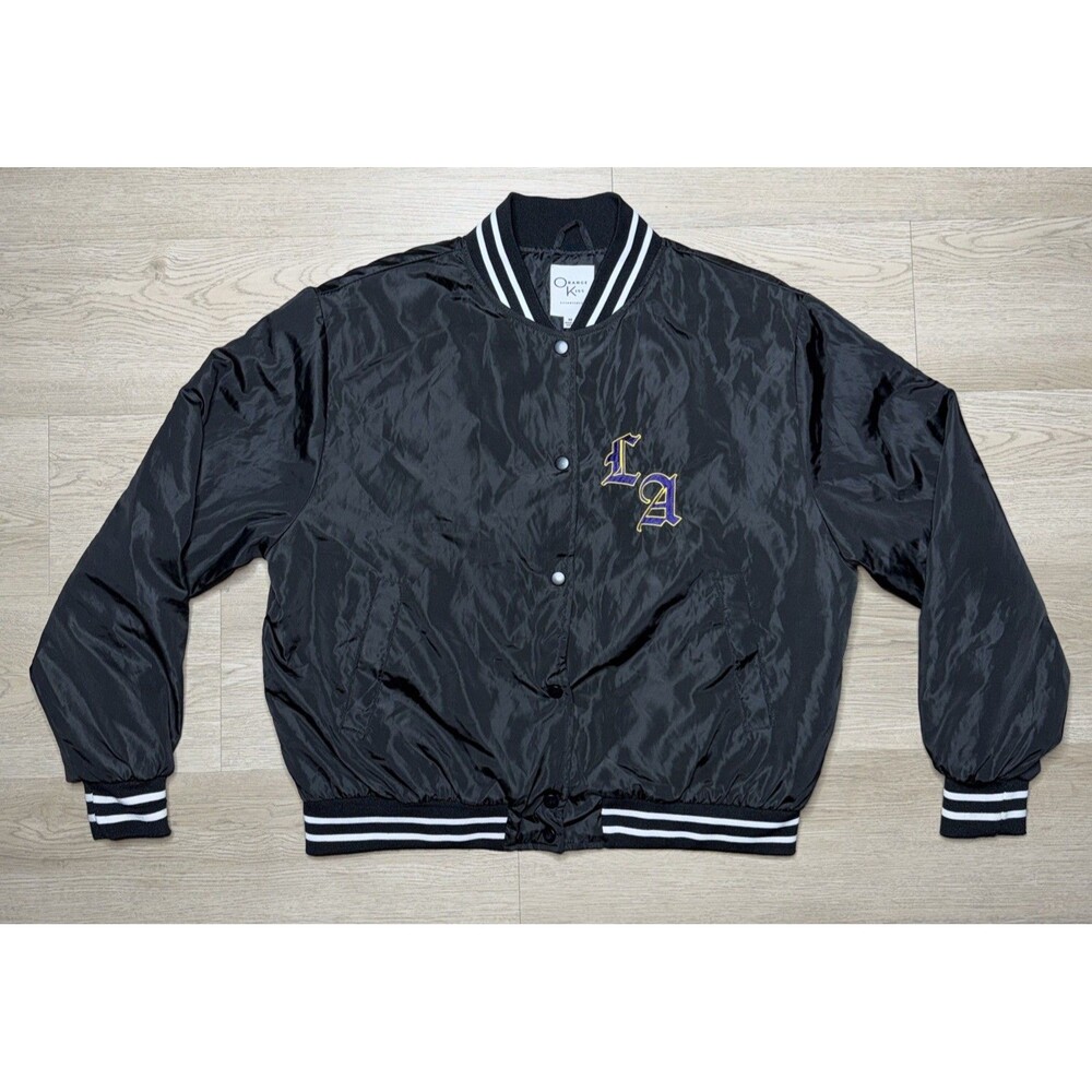 Orange Kiss Men’s Medium Los Angeles Basketball Satin Jacket Letterman Black